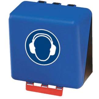 blaue Aufbewahrungsbox für Gehörschutz