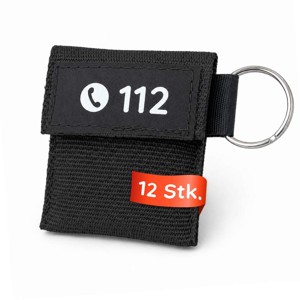 Beatmungstuch als Schlüsselanhänger, DIN 13154, 12 Stück, schwarz