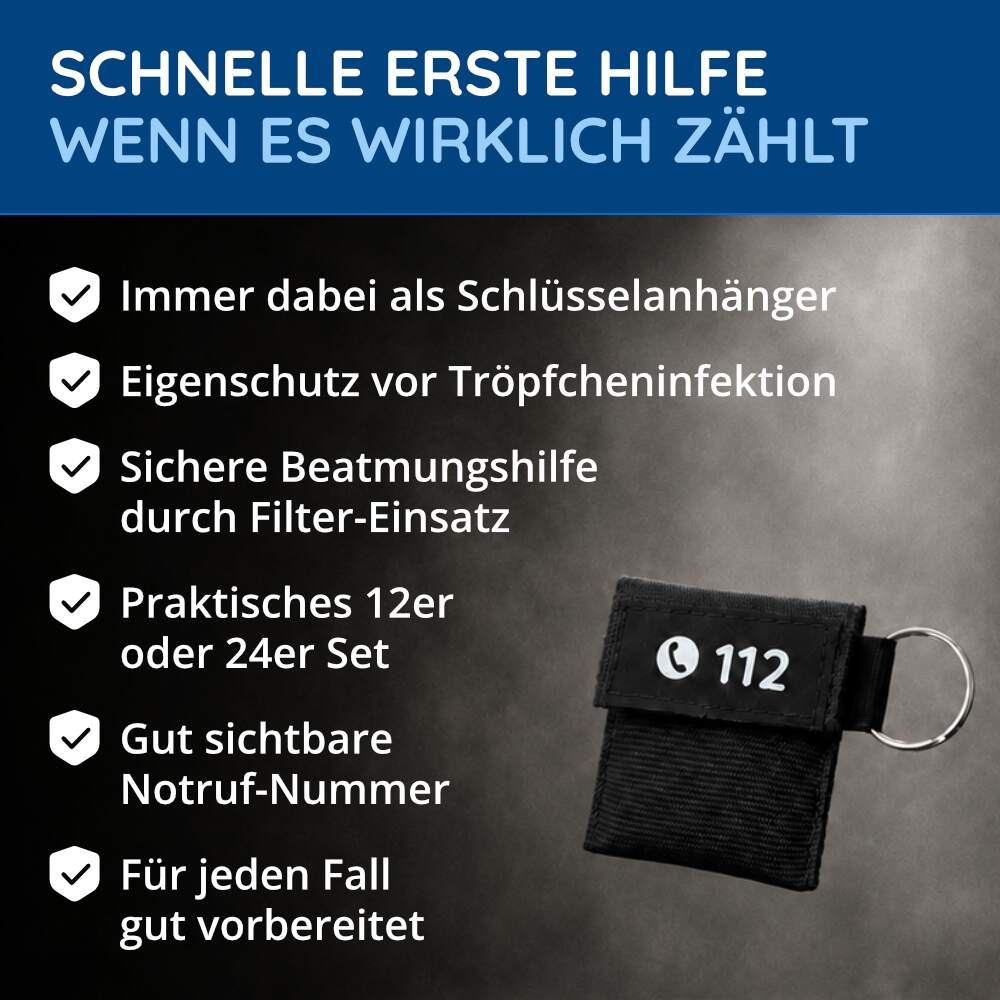 Beatmungstuch als Schlüsselanhänger, DIN 13154, 12 Stück, schwarz – Bild 4
