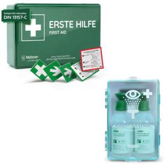Betriebsverbandkasten DIN 13157, inkl. FLEXEO Augenspülstation