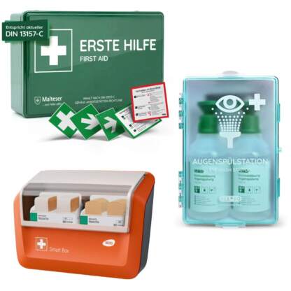 Betriebsverbandkasten DIN 13157, inkl. WERO SmartBox und FLEXEO Augenspülstation