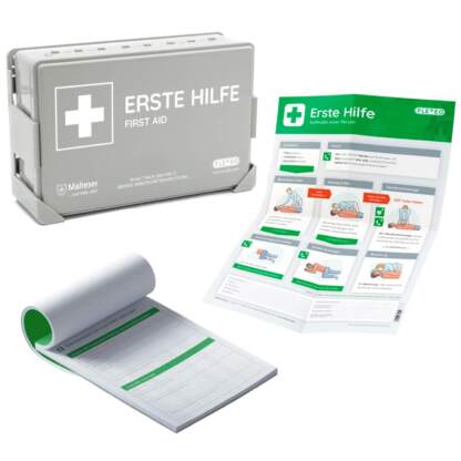 Betriebsverbandkasten Grau, DIN 13157, Komplettpaket Basic Plus, (Sonderpreis wegen verkürztem MHD)