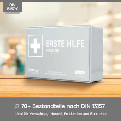 Betriebsverbandkasten Grau, DIN 13157, Komplettpaket Basic Plus, (Sonderpreis wegen verkürztem MHD) – Bild 2