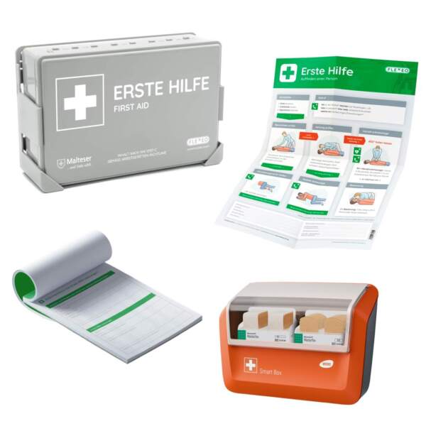 Betriebsverbandkasten Grau, DIN 13157, Komplettpaket Premium