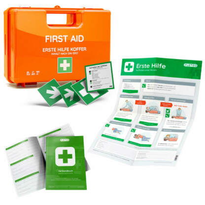Erste-Hilfe-Koffer DIN 13157, Meldeblock und Erste-Hilfe-Anleitung