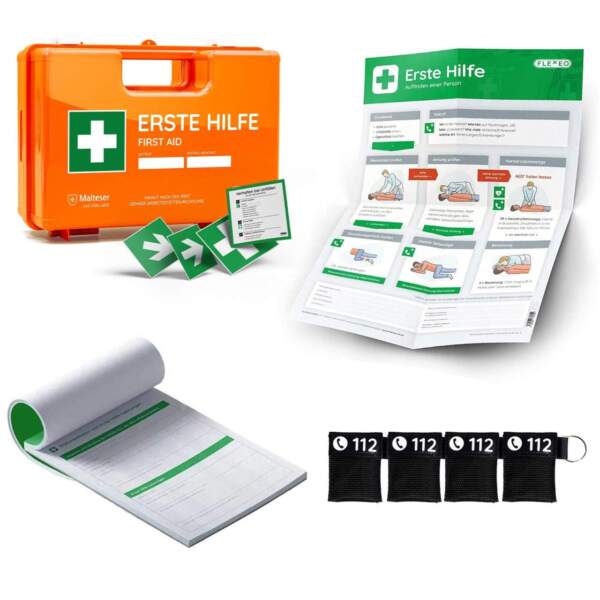 Erste-Hilfe-Koffer, DIN 13157, Komplettpaket & 4x Beatmungstücher