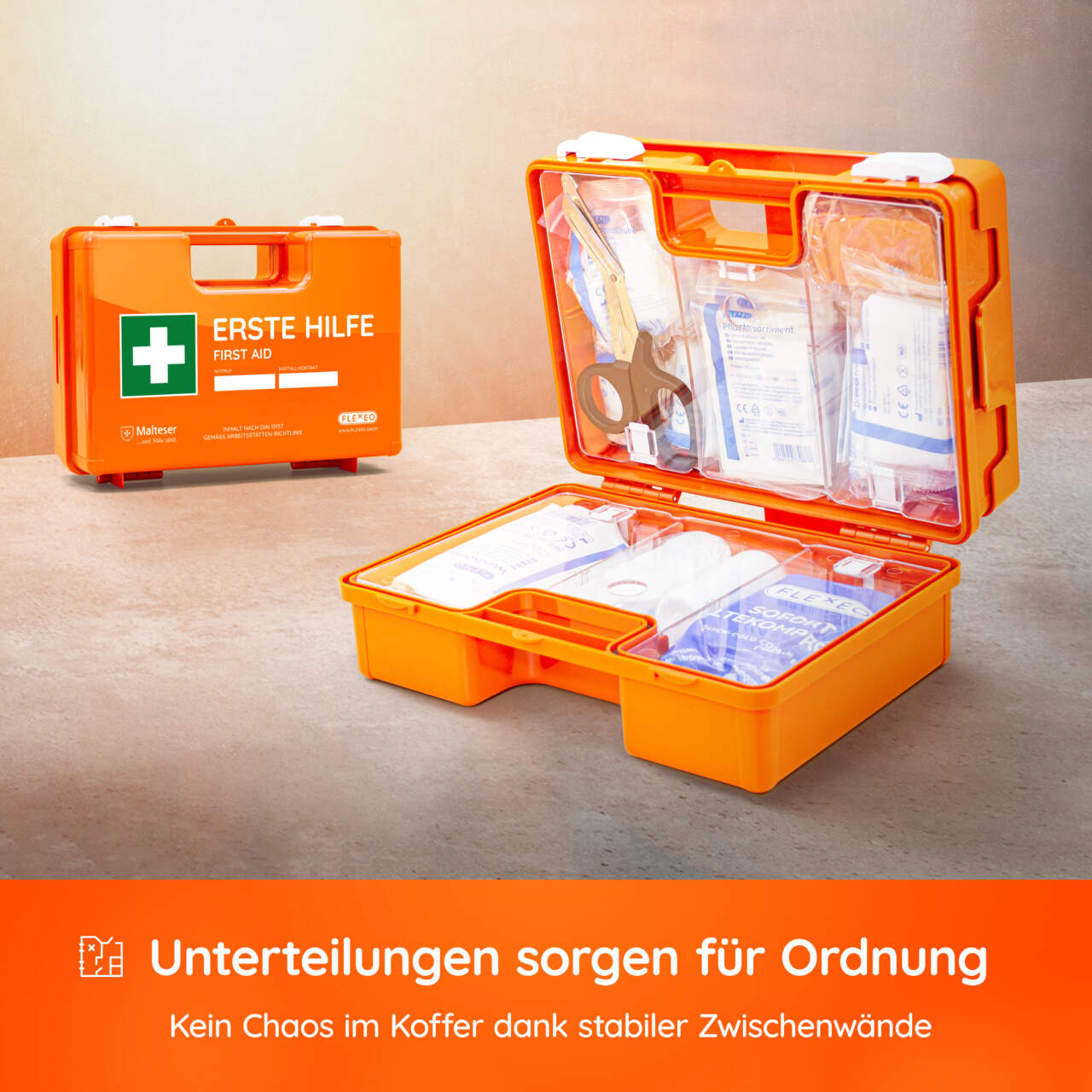 Erste-Hilfe-Koffer DIN 13157, inkl. FLEXEO Augenspülstation