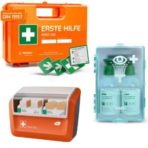 Erste-Hilfe-Koffer, DIN 13157, inkl. WERO Smart Box und FLEXEO Augenspülstation