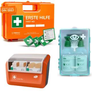 Erste-Hilfe-Koffer, DIN 13157, inkl. WERO Smart Box und FLEXEO Augenspülstation