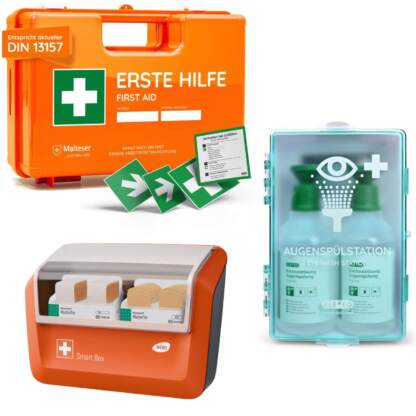 Erste-Hilfe-Koffer, DIN 13157, inkl. WERO Smart Box und FLEXEO Augenspülstation