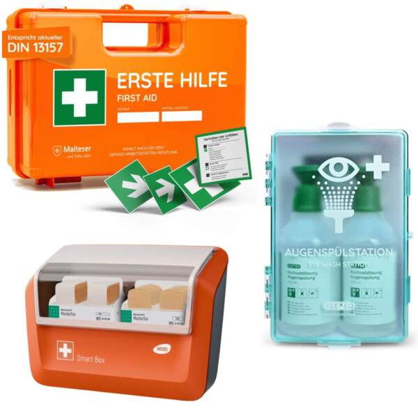 Erste-Hilfe-Koffer, DIN 13157, inkl. WERO Smart Box und FLEXEO Augenspülstation