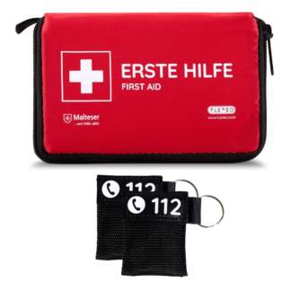 mini erste hilfe set in der frontansicht mit zwei beatmugstüchern