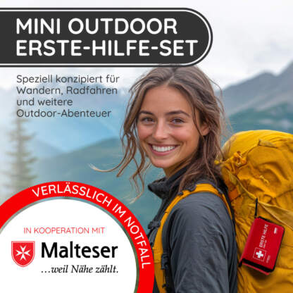 wanderin mit dem mini erste hilfe set am rucksack in den bergen