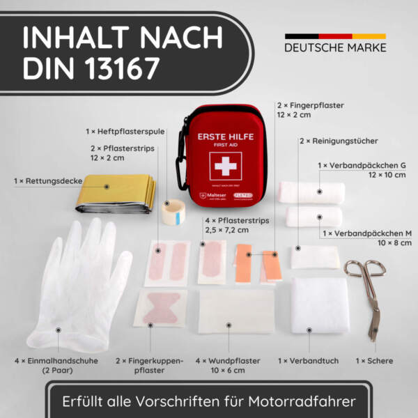 alle inhalte des erste hilfe sets aufgezeigt