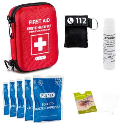 Erste-Hilfe-Set Traveller nach DIN 13167 mit Beatmungsmaske, Zeckenkarte, kleine Kältekompressen und Wunddesinfektion