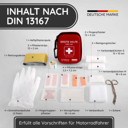 alle inhalte des erste hilfe sets aufgezeigt