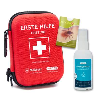 Erste-Hilfe-Set Traveller nach DIN 13167 & Wundspray, 75 ml & Zeckenkarte