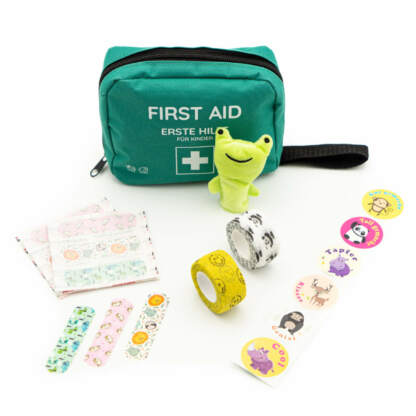 Erste-Hilfe-Tasche für Kinder inkl. Sticker, Fingerpuppe, Kinderpflaster