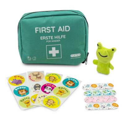 Erste-Hilfe-Set für Kinder mit Stickern, Kinderpflaster und Fingerpuppe