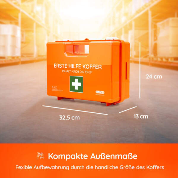Maße des FLEXEO Erste Hilfe Koffers DIN 13169