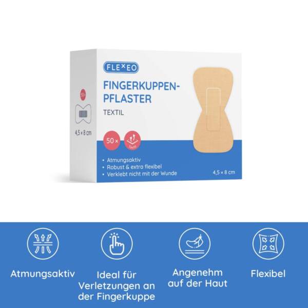Paket Fingerkuppenpflaster Textil Hautfarbe mit Anwendungshinweisen