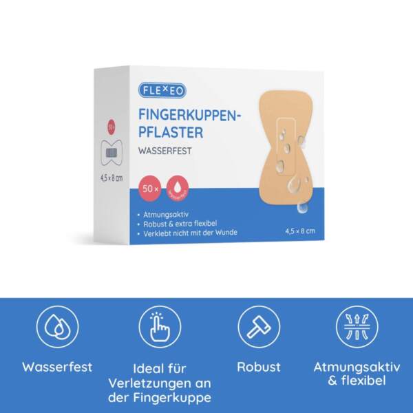 Fingerkuppenpflaster wasserfest mit Produktinformationen