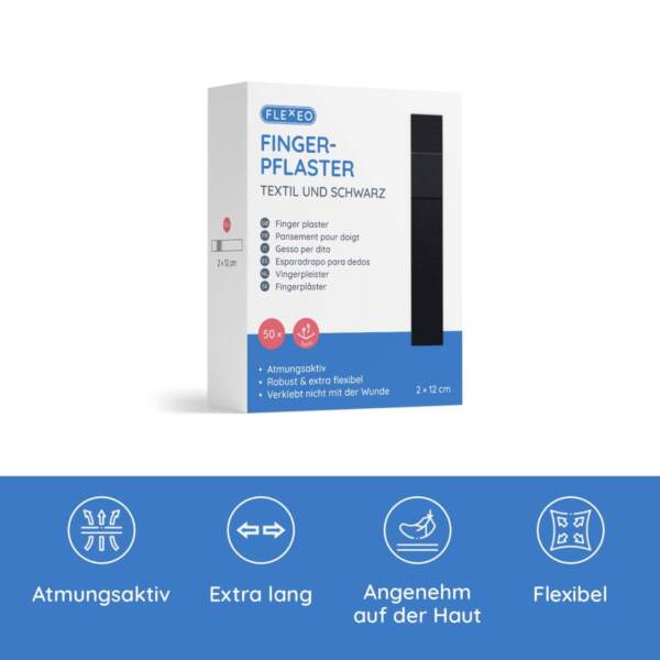 Packung Fingerpflaster mit Produkthinweisen