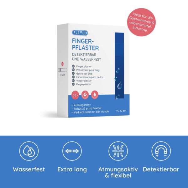 Fingerpflasterverband blau, mit Anwendungshinweisen