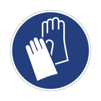 blaues Gebotszeichen mit Hinweis auf Schutzhandschuhe
