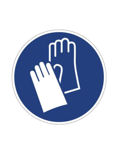 blaues Gebotszeichen mit Hinweis auf Schutzhandschuhe