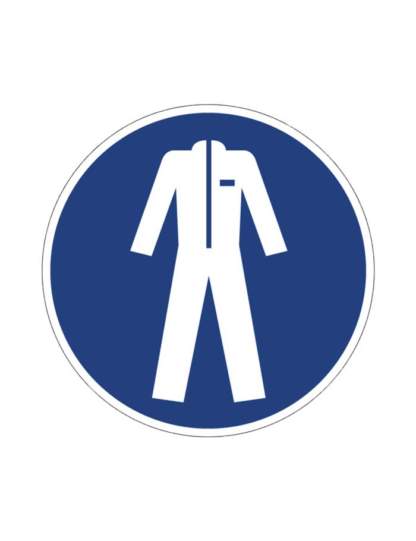 blaues Gebotszeichen mit Hinweis auf Schutzkleidung
