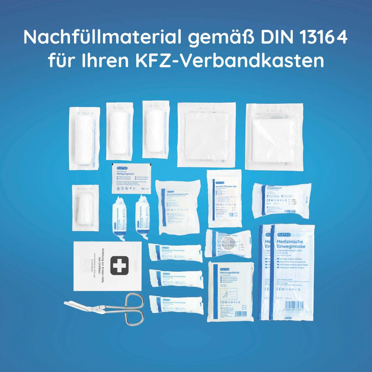 FLEXEO KFZ-Verbandtasche DIN 13164:2022, (1 St), Erste-Hilfe-Set für Autos,  PKWs