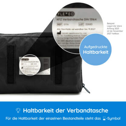 Haltbarkeit der KFZ Verbandtasche nach DIN 13164