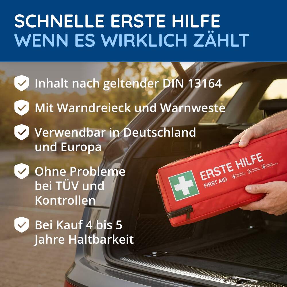KFZ-Verbandtasche inkl. Warndreieck und Warnweste, rot – Bild 2