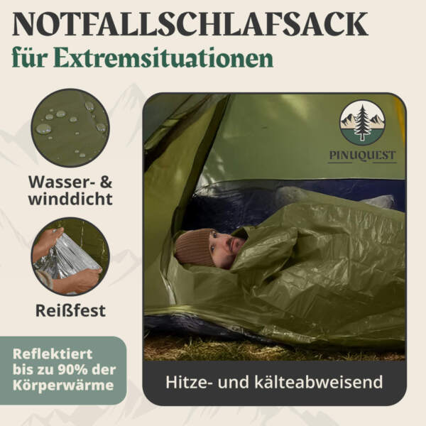 Reißfester, wasser- und winddichter Notfallschlafsack für Extremsituationen
