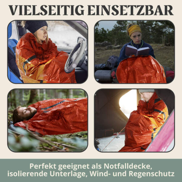 Einsetzbar als Notfalldecke, isolierende Unterlage oder Wind- und Regenschutz