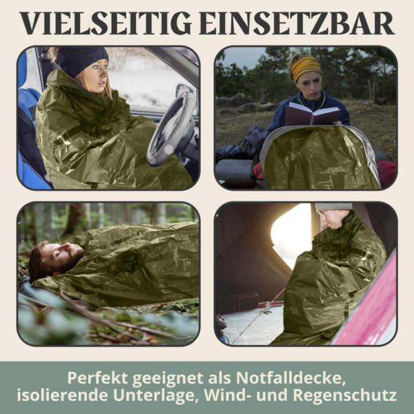 Einsetzbar als Notfalldecke, isolierende Unterlage oder Wind- und Regenschutz