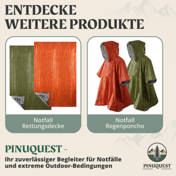 Weitere Pinuquest Produkte - Rettungsdecke und Notfall-Regenponcho