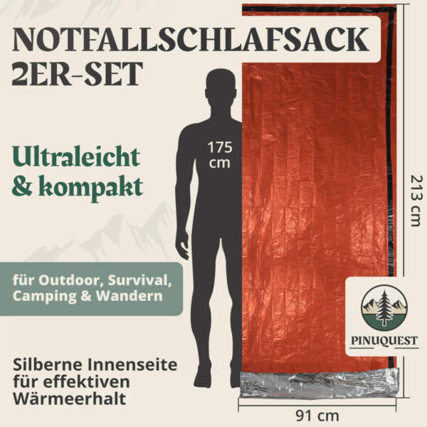 Ultraleichter und kompakter Notfallschlafsack mit silberner Innenseite für Wärmeerhalt