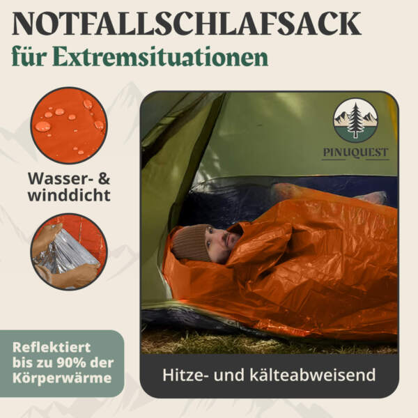 Reißfester, wasser- und winddichter Notfallschlafsack für Extremsituationen