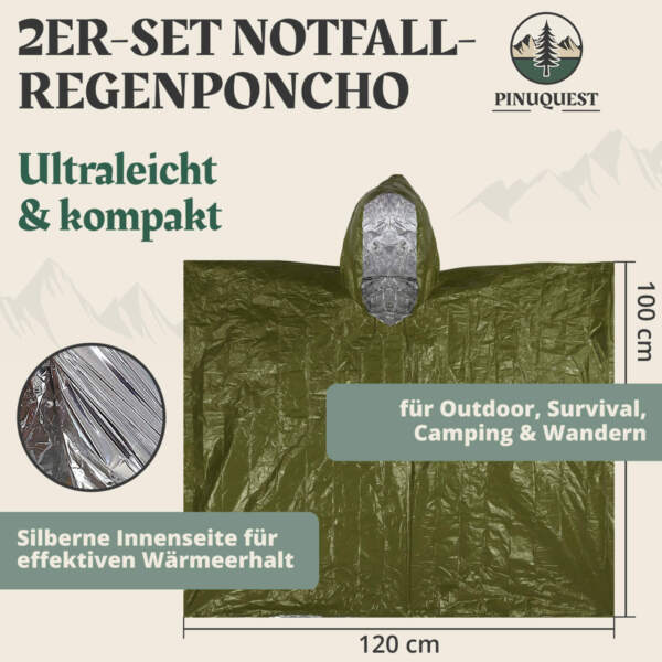Ultraleicht und kompakter Notfall-Regenponcho für Outdoor, Survival, Camping, Wandern