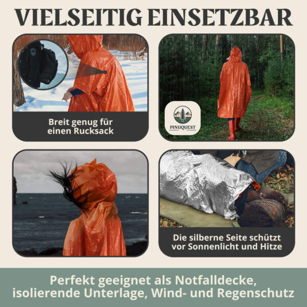 Einsetzbar als Notfalldecke, isolierende Unterlage oder Wind- und Regenschutz