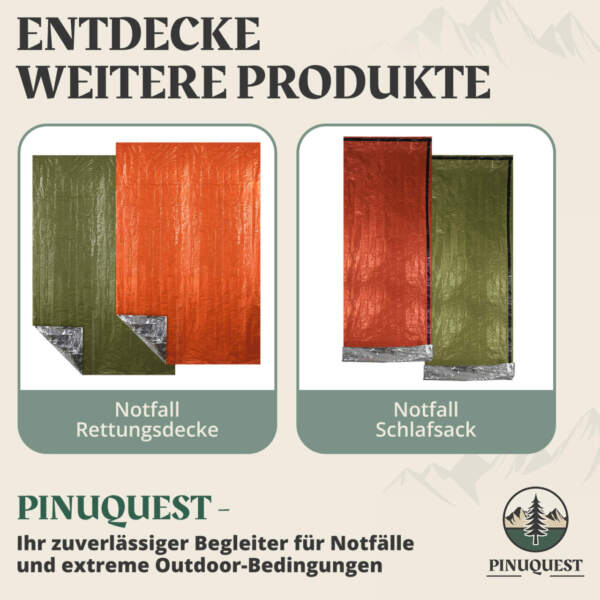 Weitere Pinuquest Produkte - Rettungsdecke und Notfall-Schlafsack