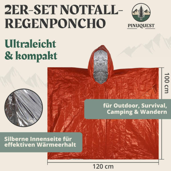 Ultraleicht und kompakter Notfall-Regenponcho für Outdoor, Survival, Camping, Wandern