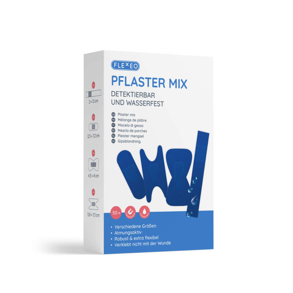 Paket mit dem Pflaster-Mix, wasserfest, blau