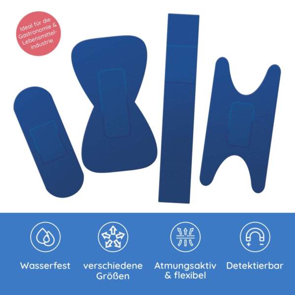 Enthaltene Pflasterformen in blau, wasserfest mit Produkthinweisen