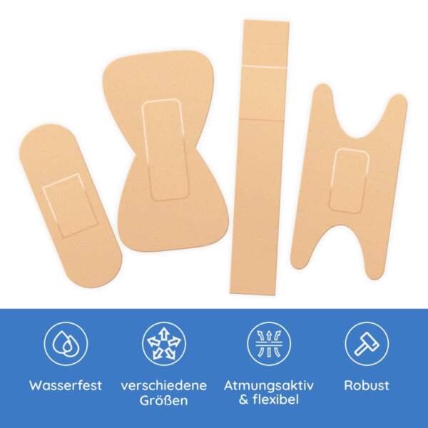 Enthaltene Pflasterformen in beige, textil mit Produkthinweisen