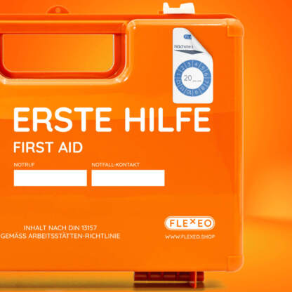 Anwendungsbeispiel Prüfsticker für Erste Hilfe Koffer von Flexeo