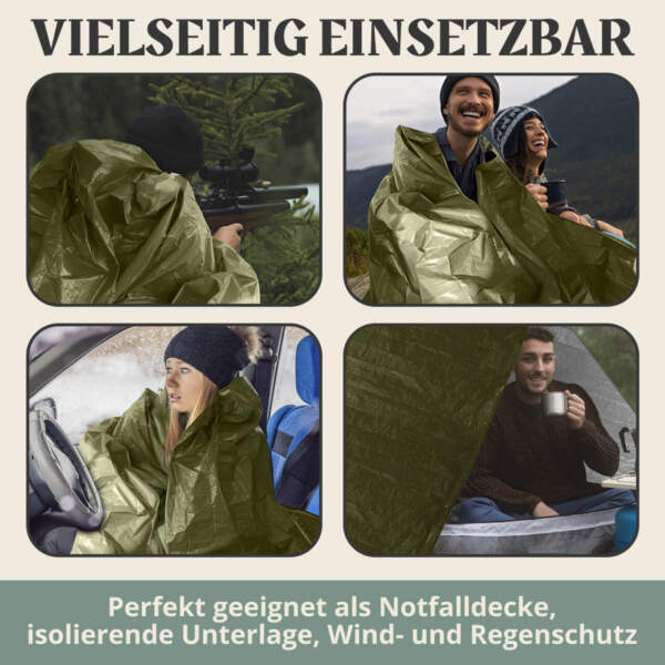 Einsetzbar als Notfalldecke, isolierende Unterlage oder Wind- und Regenschutz