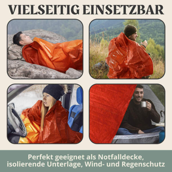 Einsetzbar als Notfalldecke, isolierende Unterlage oder Wind- und Regenschutz
